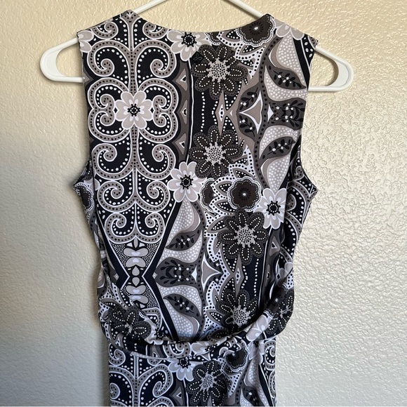 prAna Gray Paisley Floral Twist Front Summer Sheath Faux Wrap Sleeveless Dress - Picture 5 of 9